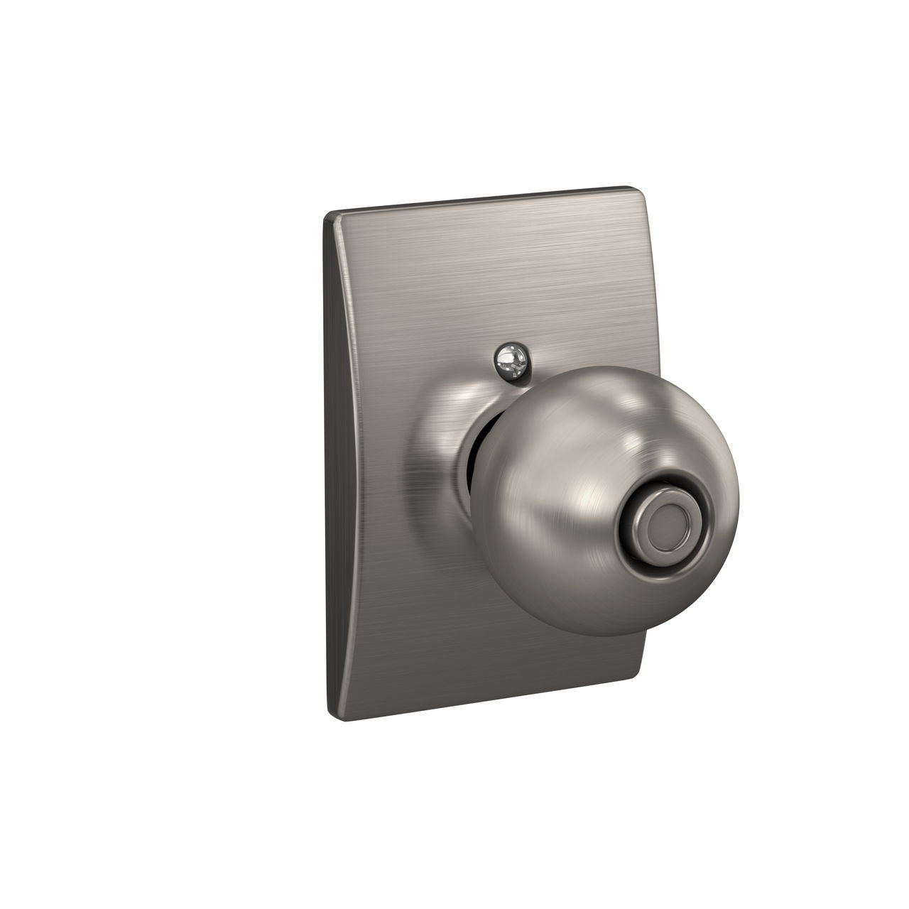 Serrure avec bouton Orbit et garniture Century pour chambre de bain et chambre à coucher