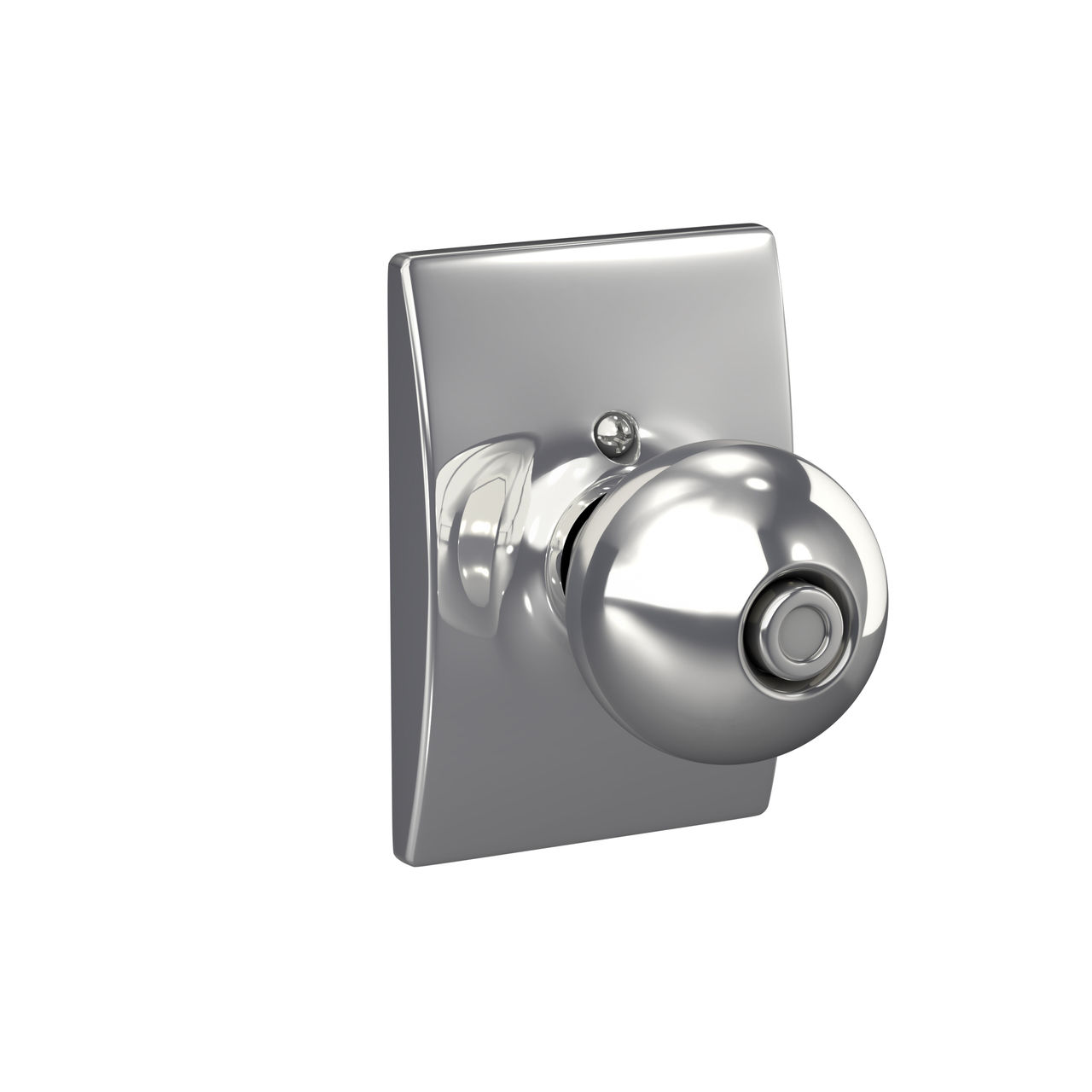 Serrure avec bouton Orbit et garniture Century pour chambre de bain et chambre à coucher