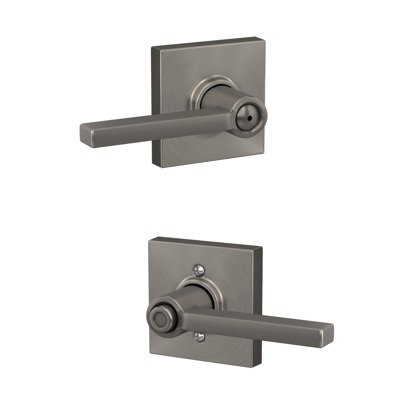 Serrure avec levier Latitude et garniture Collins pour chambre de bain et chambre à coucher